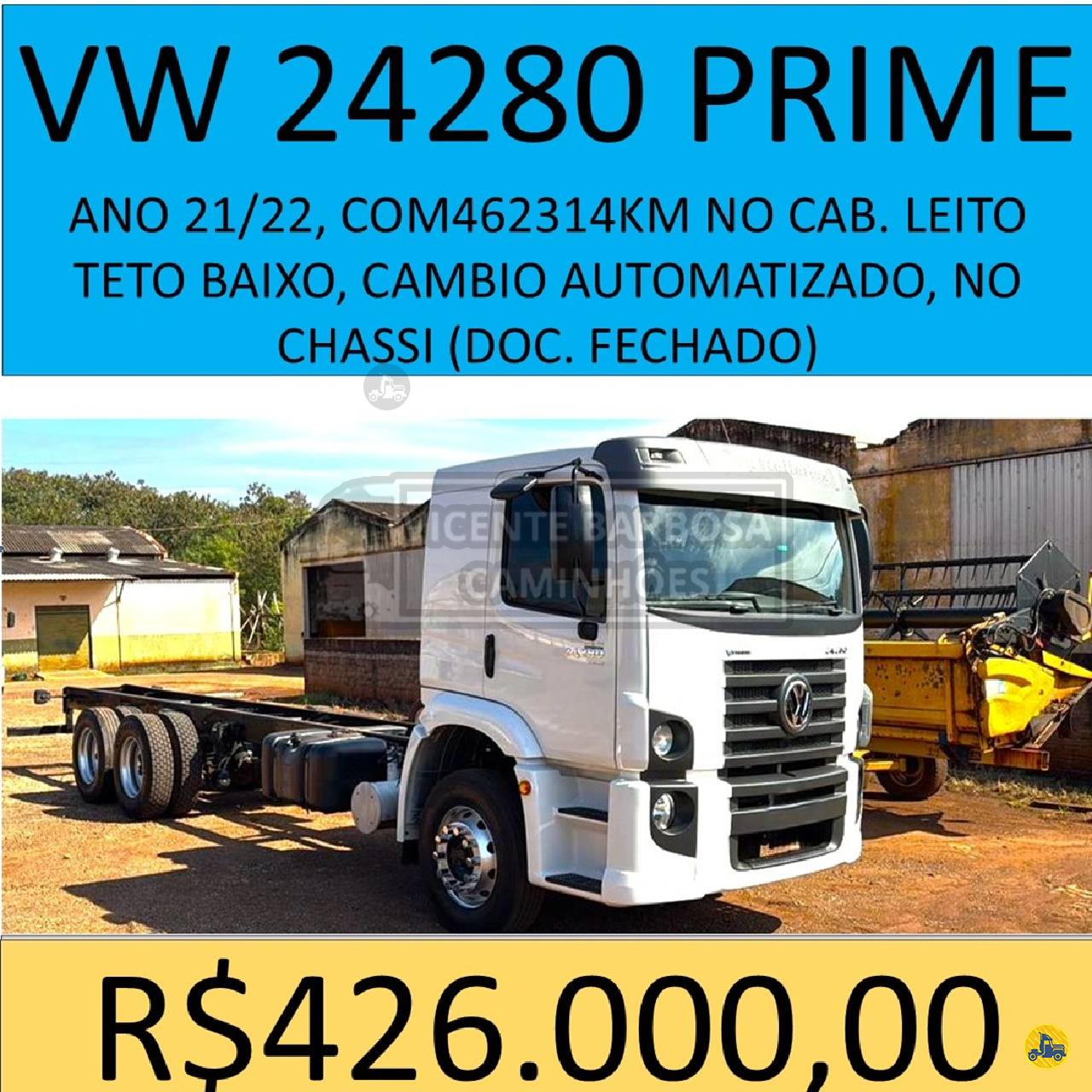 CAMINHAO VOLKSWAGEN VW 24280 Chassis Truck 6x2 Vicente Barbosa Caminhões MARIALVA PARANÁ PR